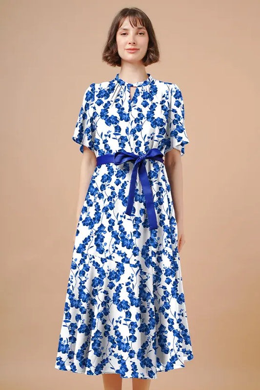 Stretch Chiffon:  Navy Orchid Long Mermaid Dress