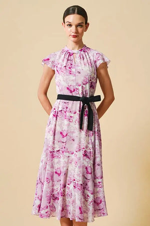 ✨予約完売品✨ Kay me ストレッチシフォン墨の花ロングマリンワンピース9号 ✨予約完売品✨ Kay me ストレッチシフォン墨の花ロングマリン