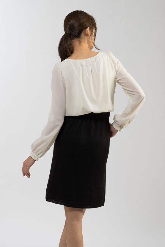 Black and White Knit Blousing Dress