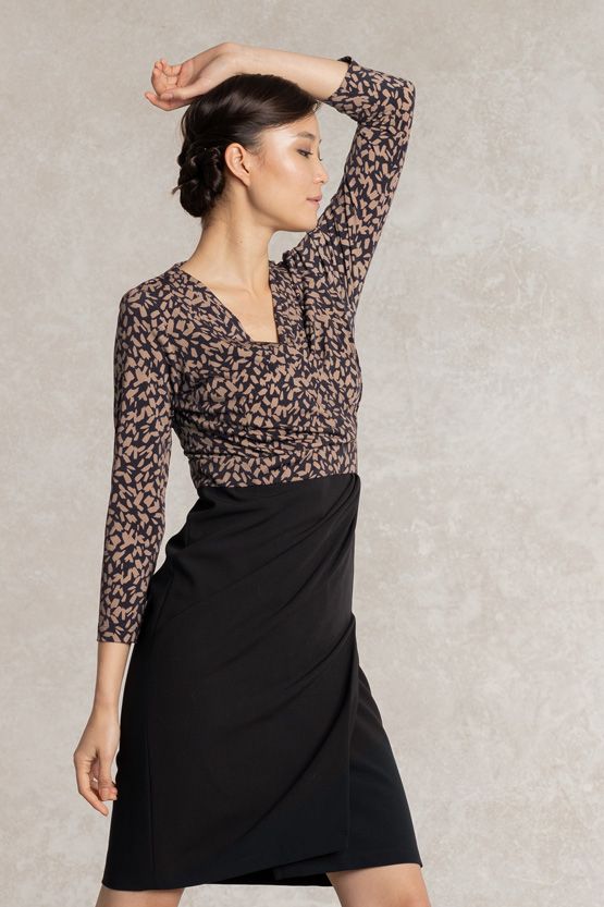Caramel Geo x Navy Asymmetry Dress