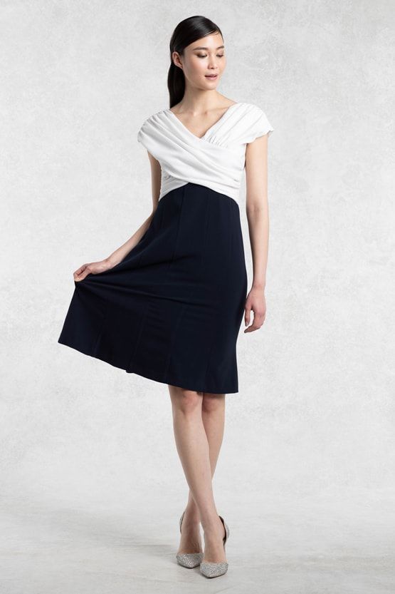 White x Navy Shoulder Venus Dress