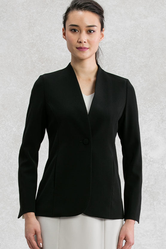 【Set-up】Black Long Collarless Jacket