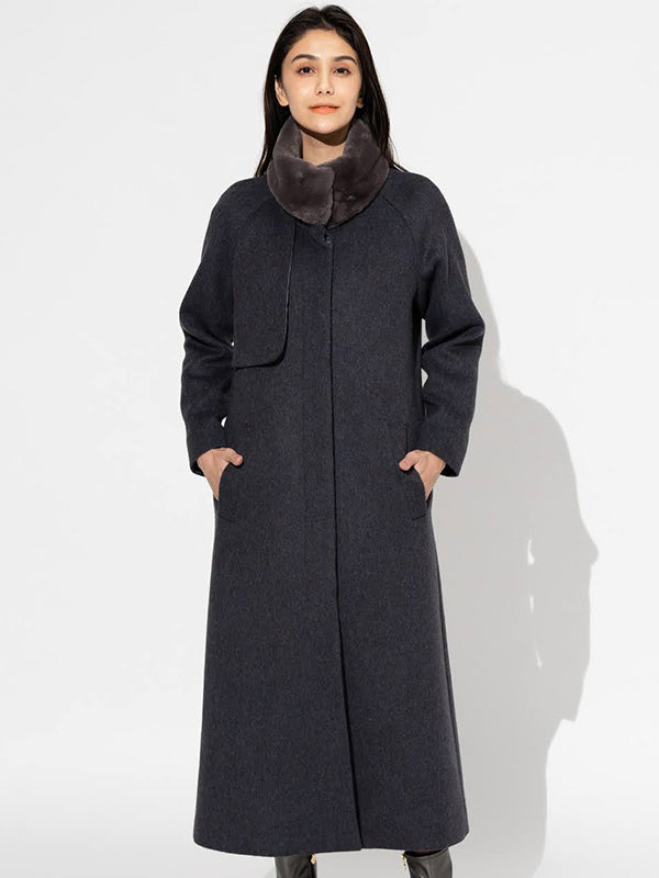 Navy Brown Fur-free Long Coat