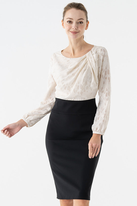 Ivory x Black Décolleté Tuck Dress