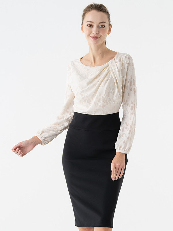 Ivory x Black Décolleté Tuck Dress