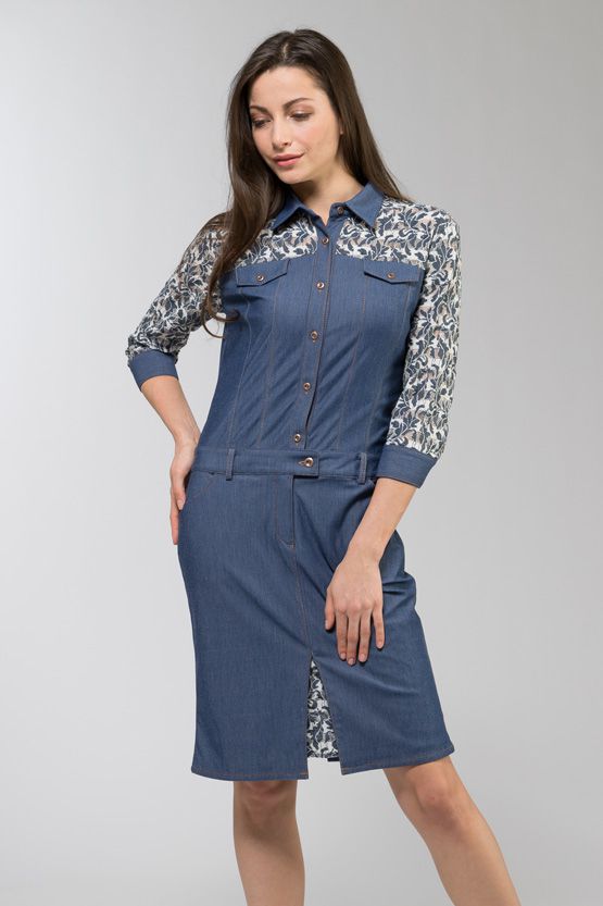 Stretch Denim and Lace Shirtdress