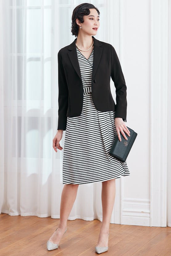 White x Black Stripe Wrap-style Dress