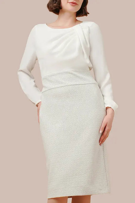 [Chiffon x Jacquard] Decollete Tuck Dress