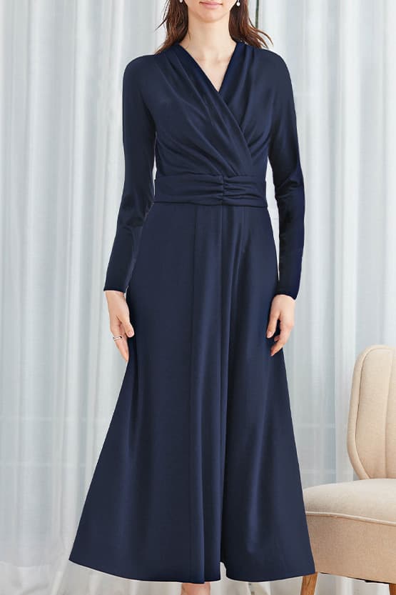 Fleece-Lined Navy Long Marilyn Dress