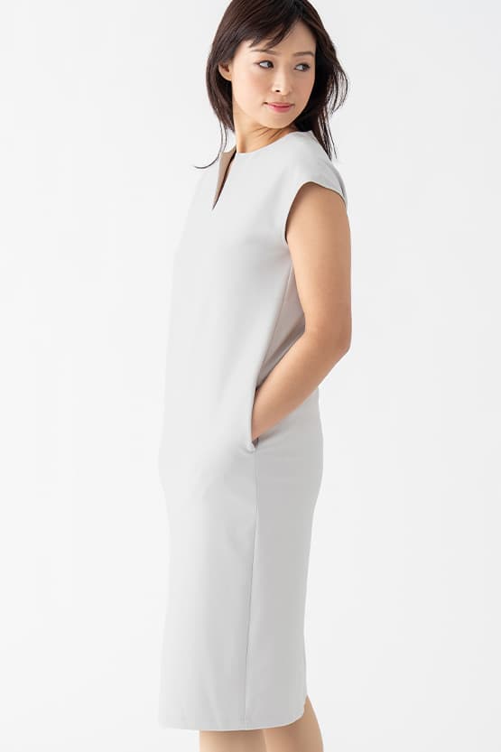 Cooling Gray Split Neck Sack Dress