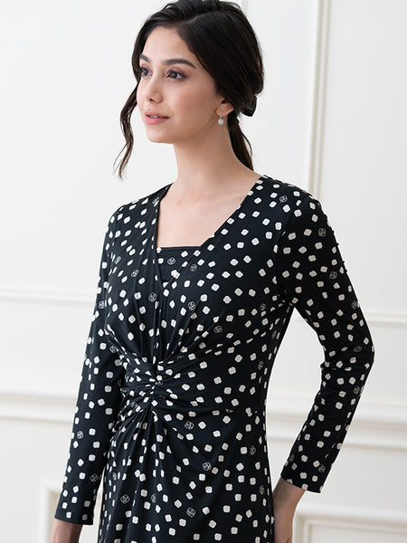 ロング丈】モノトーンkay meローズドット ロングVドレープワンピース