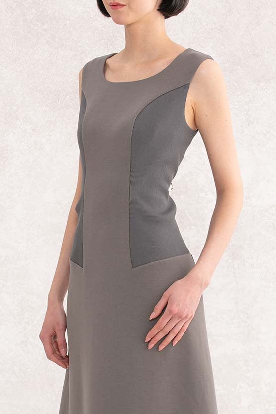 Taupe Ribbed Docking Flare Long Dress