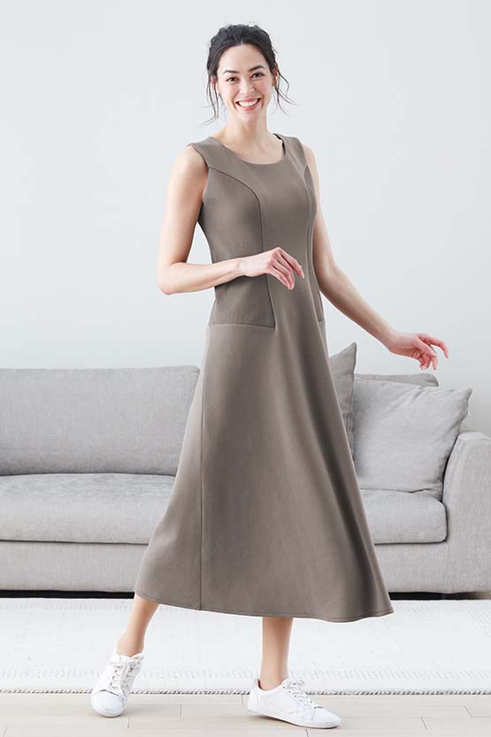 Taupe Ribbed Docking Flare Long Dress