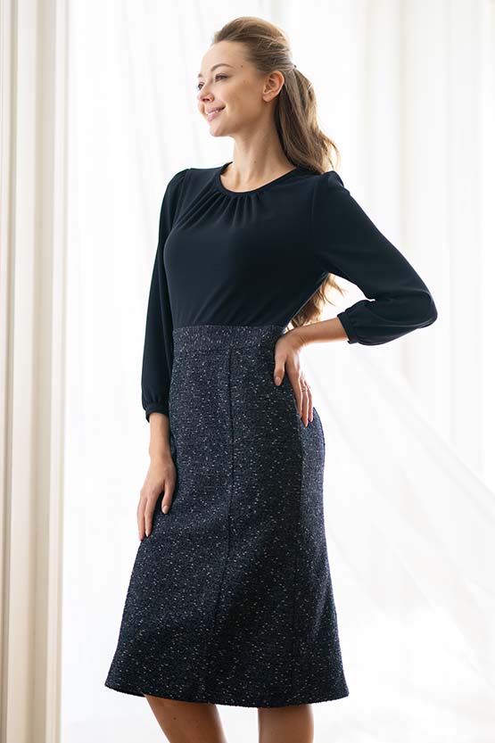 Navy Docking Tweed Dress