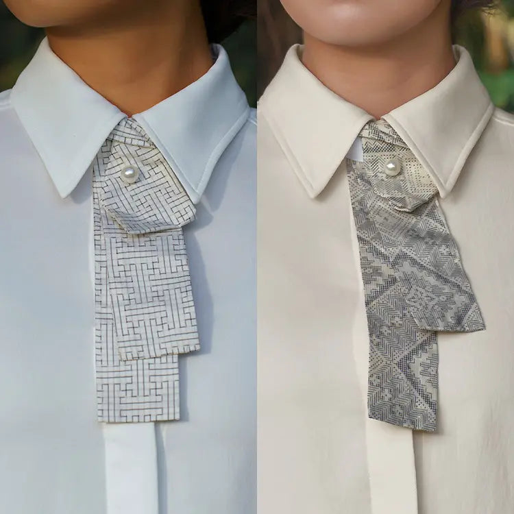 本物の白・大島紬を贅沢に使用した、取り外しボウタイ