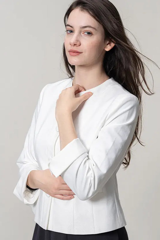 [Stretch Jacquard] Collarless Short Jacket