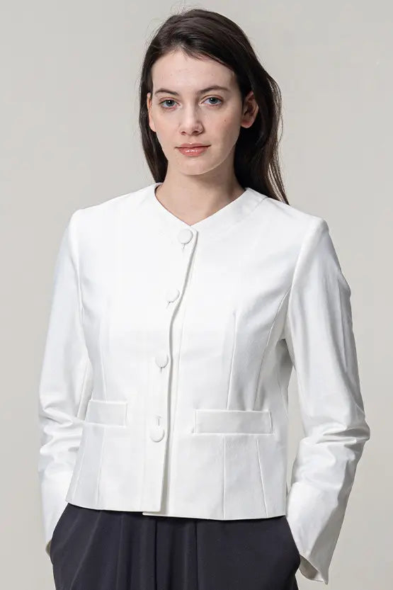 [Stretch Jacquard] Collarless Short Jacket