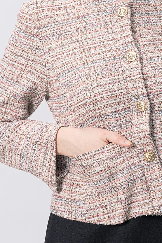 Boucle Tweed: Collarless Short Jacket