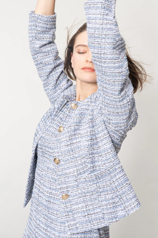 【ブークレーツイード】ノーカラーショート丈ジャケット