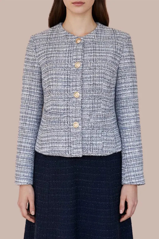 【ブークレーツイード】ノーカラーショート丈ジャケット