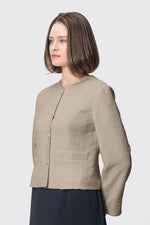 Stretch Lame Tweed:No-Collar Short Jacket
