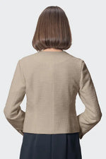 Stretch Lame Tweed:No-Collar Short Jacket