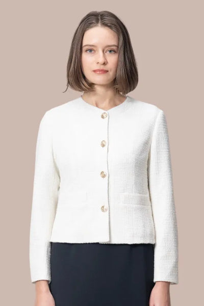 ラメツイード】ノーカラーショート丈ジャケット– kay me