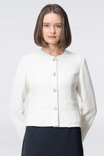 Stretch Lame Tweed:No-Collar Short Jacket
