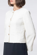 Stretch Lame Tweed:No-Collar Short Jacket