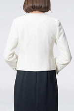 Stretch Lame Tweed:No-Collar Short Jacket