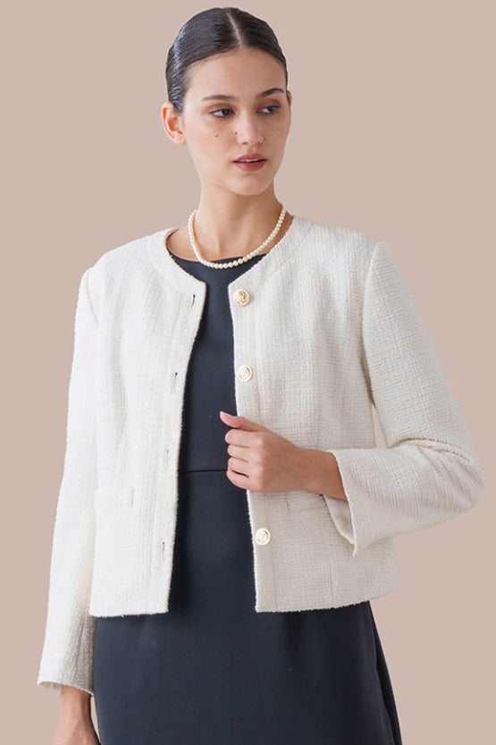 ラメツイード】ノーカラーショート丈ジャケット– kay me