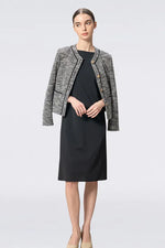 Stretch Lame Tweed:No-Collar Short Jacket