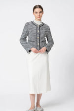 Stretch Lame Tweed:No-Collar Short Jacket