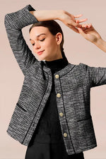 Stretch Lame Tweed:No-Collar Short Jacket