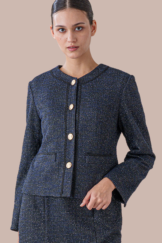 ラメツイード】ノーカラーショート丈ジャケット– kay me