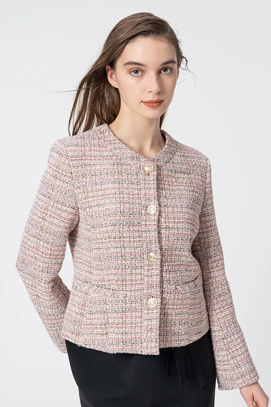 Boucle Tweed: Collarless Short Jacket
