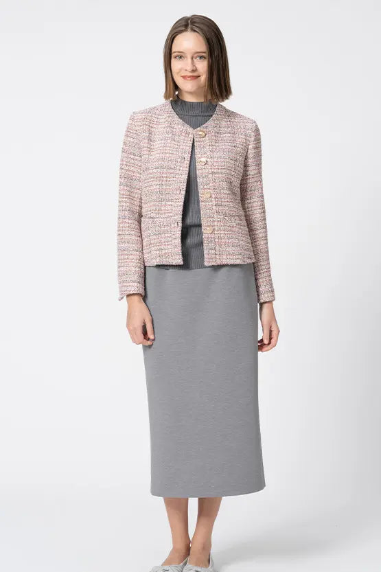 Boucle Tweed: Collarless Short Jacket