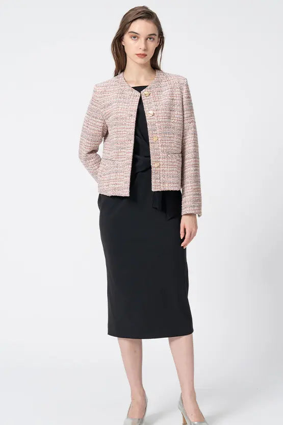 Boucle Tweed: Collarless Short Jacket