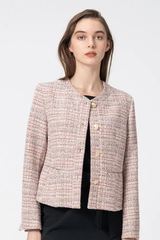 Boucle Tweed: Collarless Short Jacket