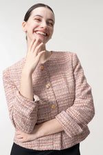 【ブークレーツイード】ノーカラーショート丈ジャケット