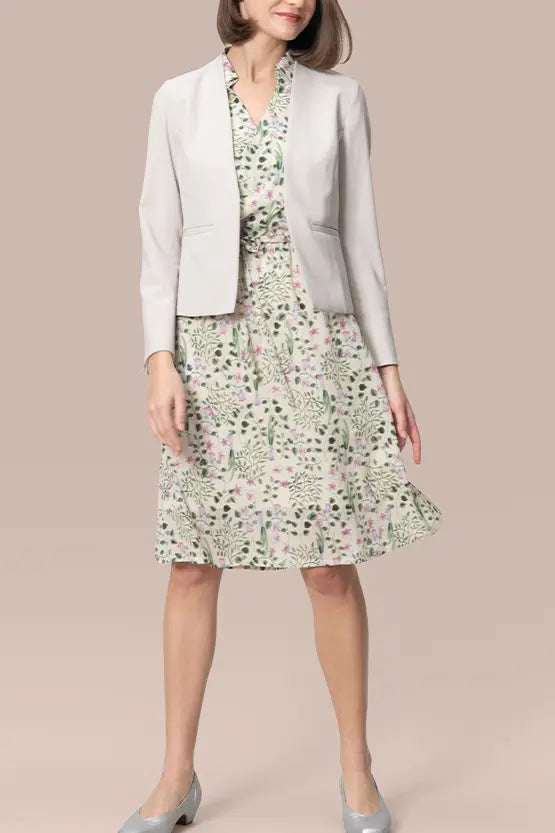 【スマートストレッチ】フロントホックノーカラージャケット・裏地なし