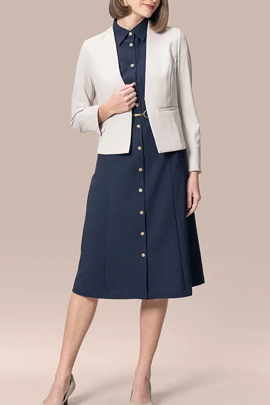 【スマートストレッチ】フロントホックノーカラージャケット・裏地なし