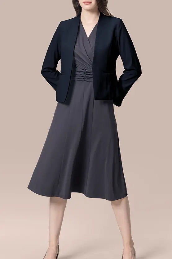 【スマートストレッチ】フロントホックノーカラージャケット・裏地なし