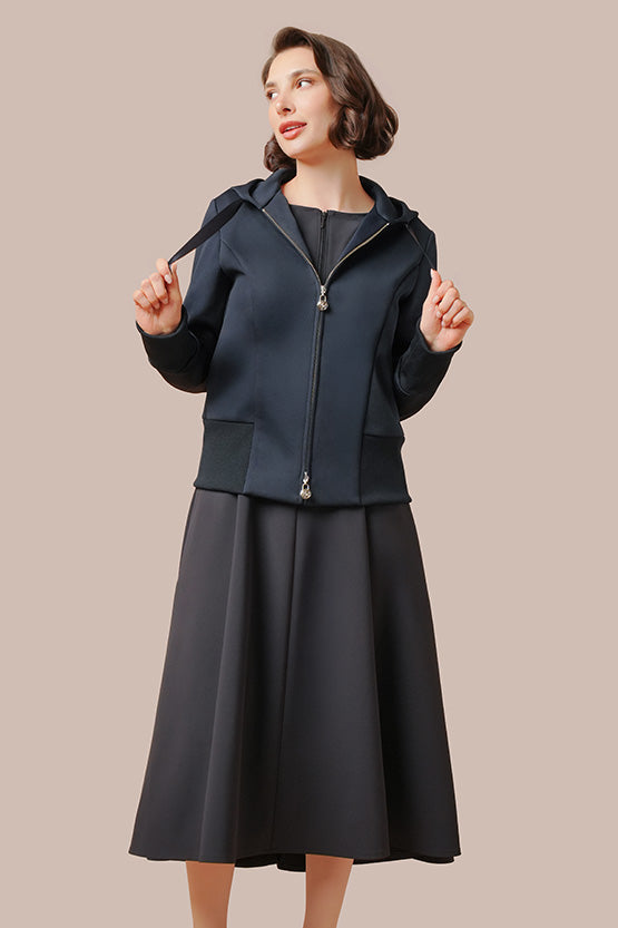 【アクティブクール】グレー　Aラインフロントジップワンピース