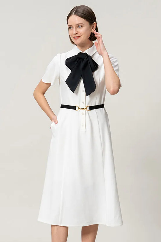 Stretch Sucker: Stretch Seersucker Bow-Tie Shirt Dress