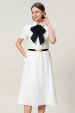 Stretch Sucker: Stretch Seersucker Bow-Tie Shirt Dress