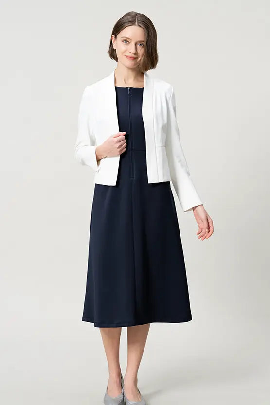 [Space Material] A-line Front Zip Dress