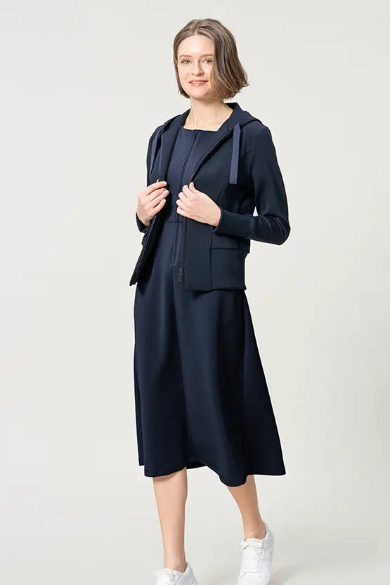 [Space Material] A-line Front Zip Dress