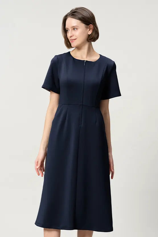 [Space Material] A-line Front Zip Dress