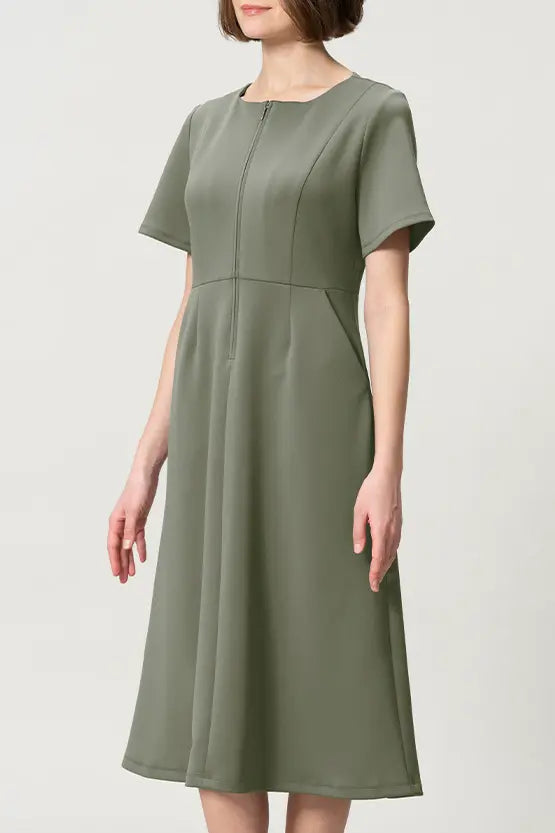 [Space Material] A-line Front Zip Dress